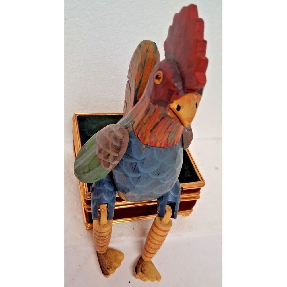 Hand Carved Wooden Rooster Shelf Sitter Painted Folk Art Farmhouse Decor - Picture 2 of 6